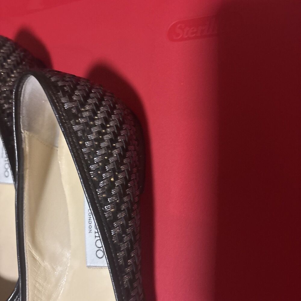 JIMMY CHOO Ballet Flats Point Toe Black Silver Size 36.5/6.5 - Picture 9 of 14